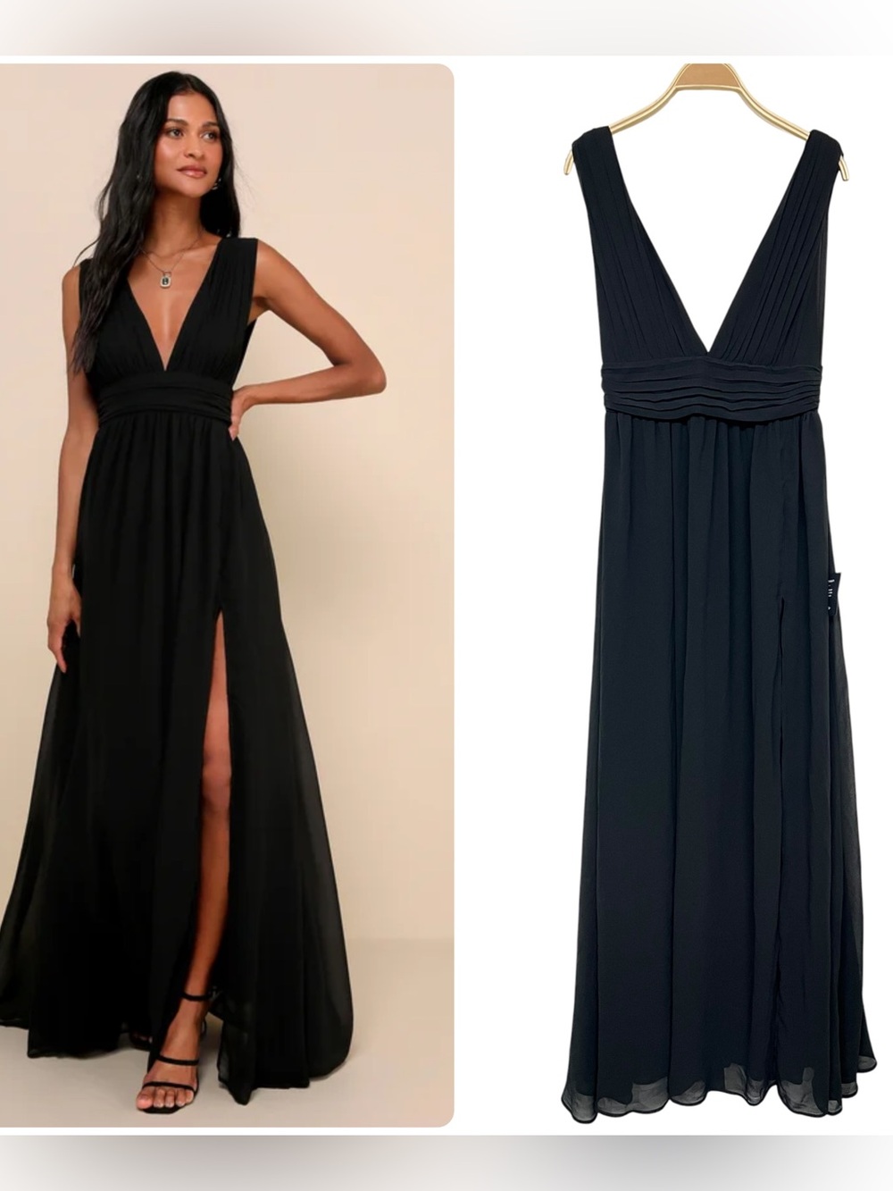 Lulu's Black Deep V Maxi Dress with Side Slit